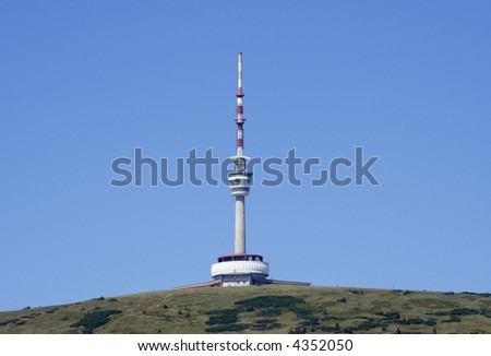 TV transmitter with restaurant and outlook-tower on a mountain top by name Praded (Great-grandfather) at mountains Jesenik at Czech republic at Europe