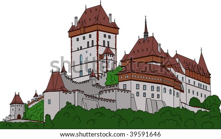 vector -  Gothic castle Karlstein (Carlstein) et Czech republic (Europe)
