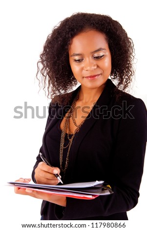 Beautiful african woman scheduling an appointment