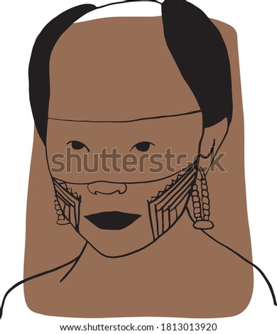 Hand-draw outline portrait of a tribal man with brown sample color. Abstract colletion of different people and skin tones. Diversity concept

