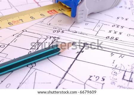 Measure tape and construction plan