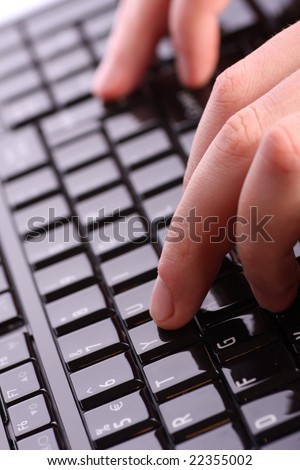 Male hands on laptop