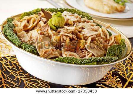 typical polish food - noodles with cabbage