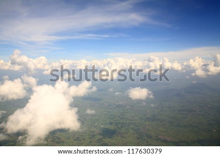 Air sky view of cloudscape and earth