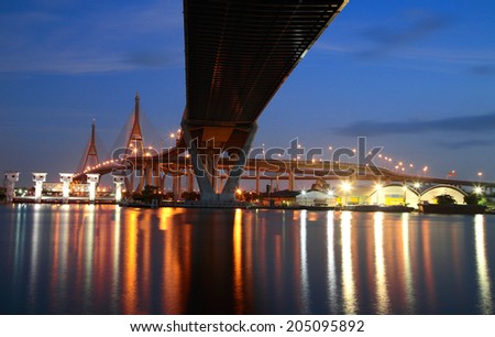 Bhumibol Bridge at twilight sky in Bangkok, Thailand