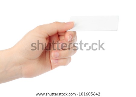 Hand holds charge card on white background