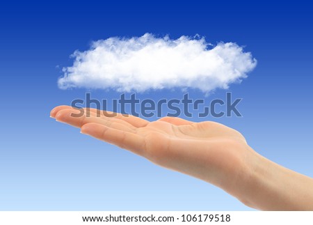 Cloud computing concept with woman hand