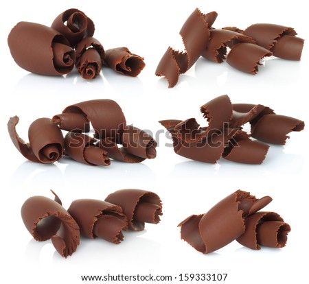 Chocolate shavings set on white background