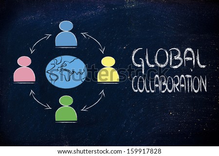 people interacting across the world, metaphor of global business communications, networks and collaboration