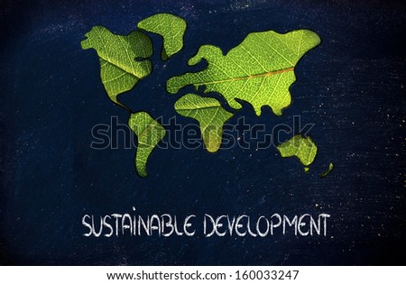 green economy and sustainable deveolpment, green leaves over continents