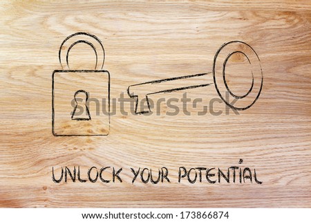 conceptual design with key and lock: unlock your potential