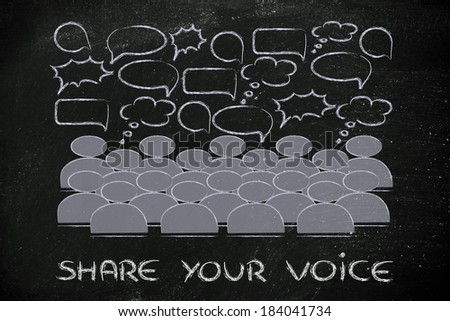 conceptual representation of communication, news and information sharing in a crowd or social media platform