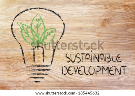 green economy and sustainability, conceptual image with foliage growing around an idea
