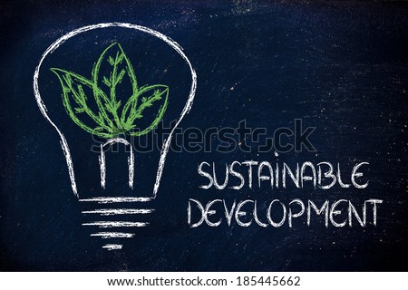 green economy and sustainability, conceptual image with foliage growing around an idea