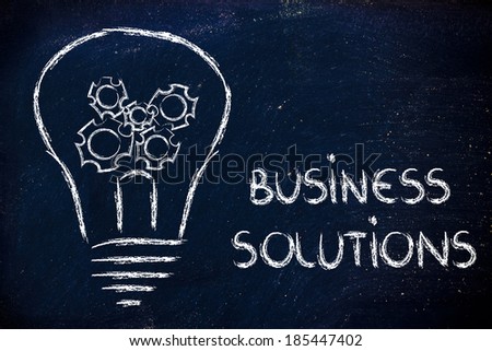 business solutions, lightbulb with gearwheels metaphor of success in business