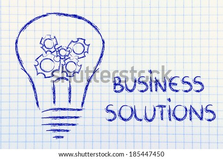 business solutions, lightbulb with gearwheels metaphor of success in business