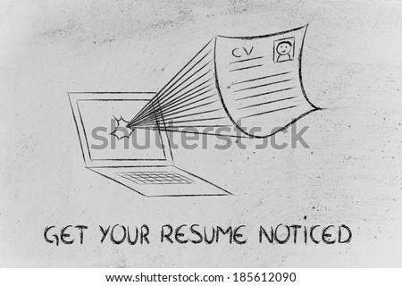 funny cv document exploding out of a computer screen, get your cv noticed