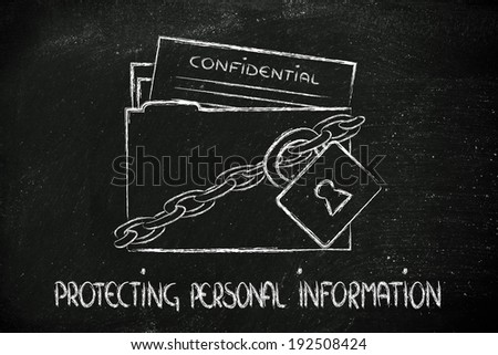 concept security of data and personal information, folder with lock and chains