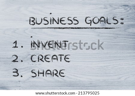 list of business goals to achieve success: invent, create, share