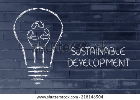 renewable energy concept: lightbulb with recycle sign as filament