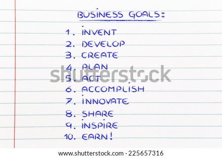 list of steps and goals for business success
