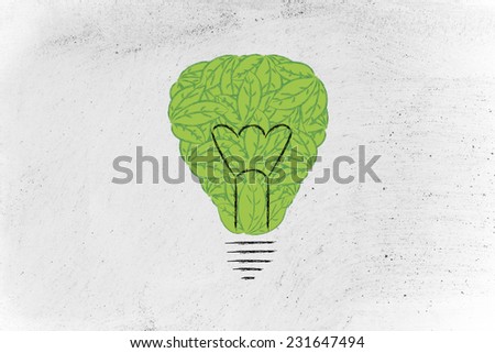 green economy and renewable energy: metaphor of lightbulb made of leaves