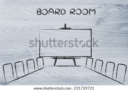 illustration of table and chairs from an office meeting room (or board room)