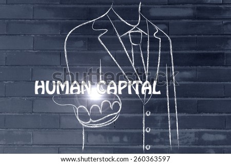 business man holding the word Human Capital