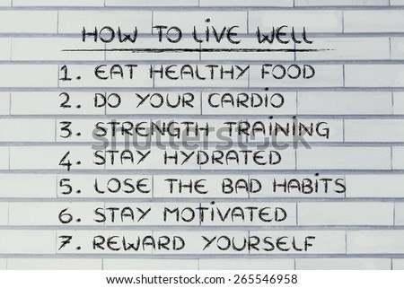 active and healthy lifestyle 'how to' list with goals to be fit and motivated