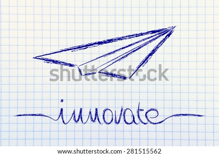 innovative ideas and creative thinking: metaphor illustration with paper airplane flying