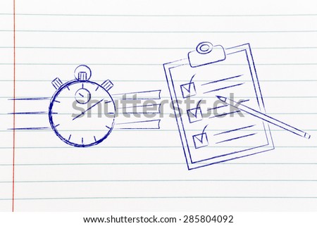 time management: stopwatch and completed task list