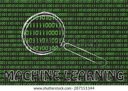 big data and machine learning: magnifying glass focusing on binary code