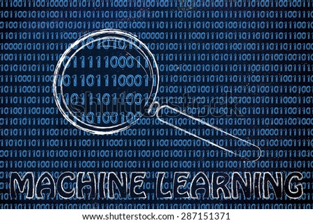 big data and machine learning: magnifying glass focusing on binary code