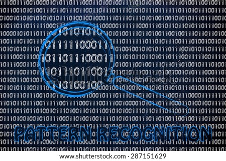 big data and pattern recognition: magnifying glass focusing on binary code