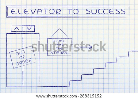 concept of success requiring time and effort: out of order elevator, you gotta take the stairs