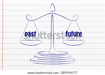 concept of comparing past and future, illustration of an old school balance