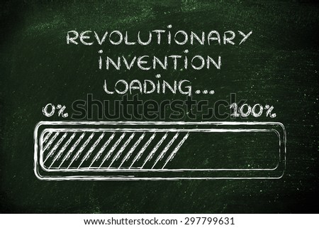 concept of developing a revolutionary invention, funny progress bar illustration