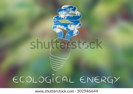 ecological low consumption lightbulb illustration with sky fill, concept of ecological energy