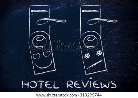 hotel feedback by guests: heart-shaped eyes and unimpressed face as feedback on door hangers