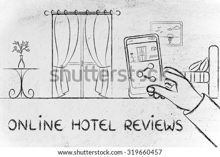 online reviews in the hotel industry: man sharing a photo of the room from his mobile