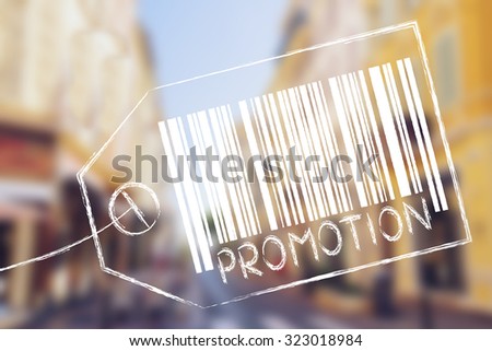 marketing and the retail industry: item label with code bar saying Promotion