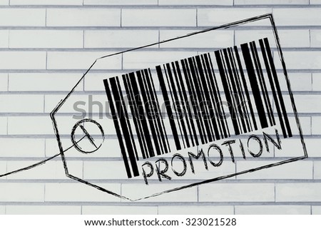 marketing and the retail industry: item label with code bar saying Promotion