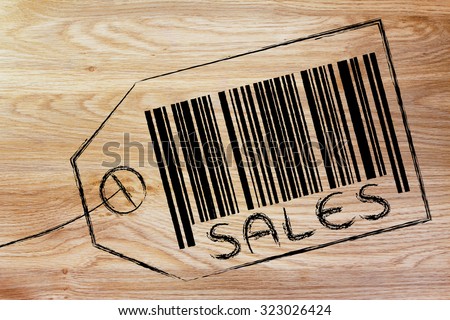marketing and the retail industry: item label with code bar saying Sales