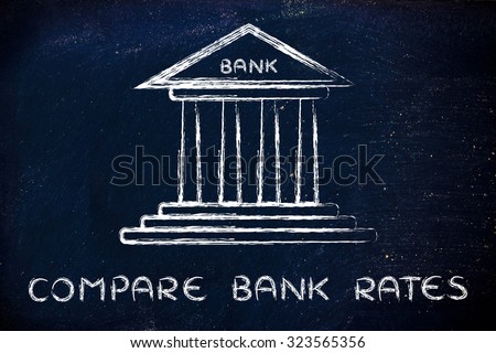 bank illustration, concept of comparing rates