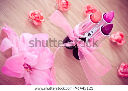 lipsticks and flowers, cosmetics and beauty series