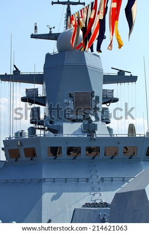 military naval flags on a warship