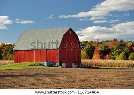 Beautiful Red Barn Rural Farm Country ,Autumn In Michigan Stock Photo ...