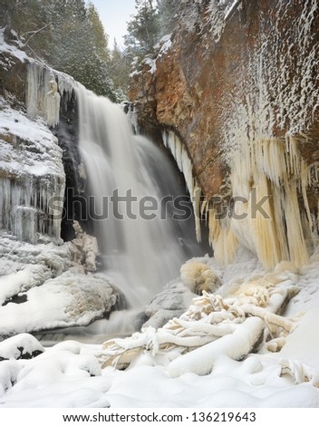 Winter waterfall at Miners Falls Pictured Rocks National Lakeshore
