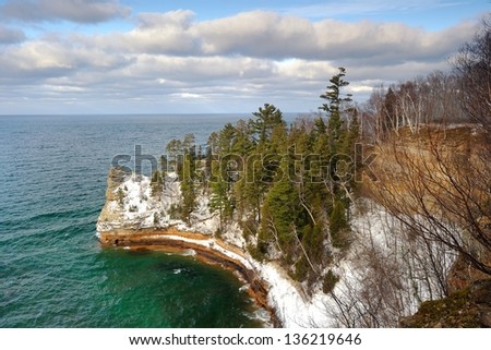 Miners Castle winter at Lake Superior Pictured Rocks National lakeshore, Michigan USA