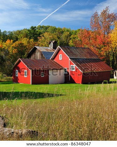 Beautiful  Red Barns in Autumn, Sleeping Bear Dunes National Lakeshore Michigan,USA